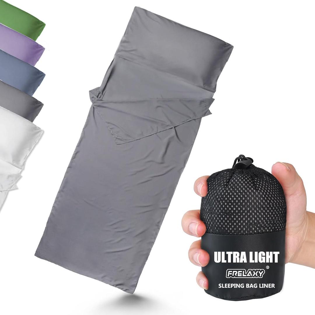 Frelaxy Ultralight Sleeping Bag Liner - Lighter & Compact, 3 Sizes Travel Sheets & Adult Sleep Sack, Comfy Breathable & Cooling & Silky Soft, Quick-Drying, for Backpacking, Hotel, Camping, Hostels (27.5in x 84.6", Gray - No Zipper)