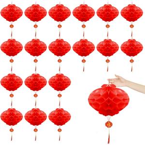 20 Pcs 12 Inches Chinese Red Paper Lanterns - Traditional Hanging Decorations with Tassels, Lunar New Year Spring Festival Party Supplies, Year of The Snake Celebration Ornaments for Home and Events