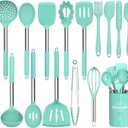 Silicone Cooking Utensil Set, Umite Chef 15pcs Silicone Cooking Kitchen Utensils Set, Non-stick - Best Kitchen Cookware with Stainless Steel Handle - Green