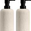 Soap Dispensers 340mL 11 OZ, 2 PCS Luxurious Hand Dish Lotion Shampoo Soap Dispenser Jar, Travertine Soap Bottles Rustproof Pump for Kitchen Bathroom Countertop (Cream)