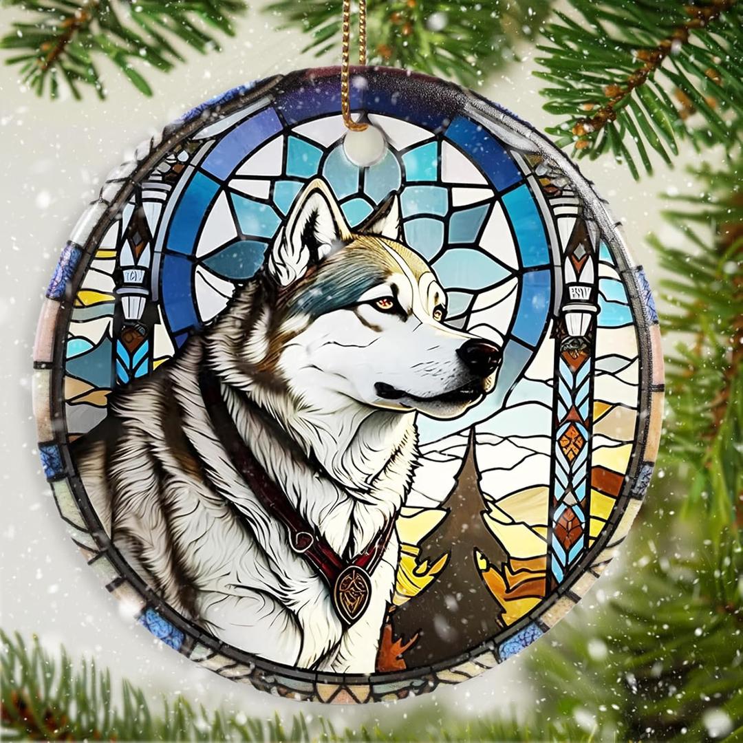 Wolf Christmas Hanging Ornament - Wolf Ceramic Ornament - Wolf Ornaments for Christmas Tree - Gifts for Wolf Lovers - Wolf Keepsake Ornament - Animal Lovers Gifts