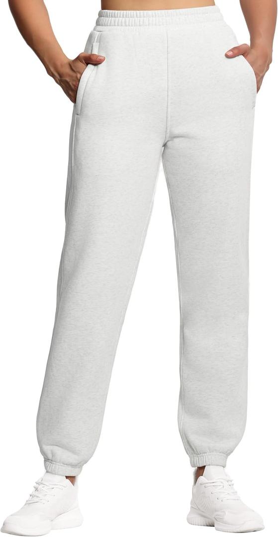 THE GYM PEOPLE Women's Fleece Sweatpants Warm Workout Joggers Pants with Pockets (Small, Heather White)