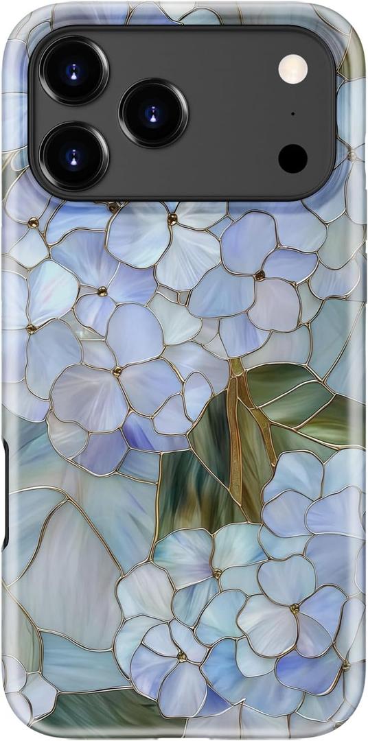 for iPhone 17 Pro Max Case, Wireless Charging Compatible,Dual-Layer Protection with Cute Wildflower Design, Soft Silicone + Hard Shell, Chic Phone Cover for Women - Pastel Hydrangea