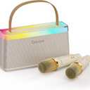 Karaoke Machine for Kids, Mini Karaoke Machine with 2 Wireless Microphones, Dual Speakers, RGB Dance Light, Voice Changer, TWS Mode, Perfect as Birthday Toy Gift for Kids Aged 4-12(Brown)