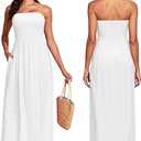 Capuffy Women's Strapless Boho Beach Dress Sleeveless Tube 2025 Summer A Line Sundress with Pockets Flowy Swing Maxi Dress 33 XL White