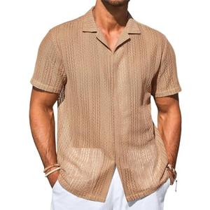 Runcati Mens Button Down Shirts Cuban Collar Casual Short Sleeve Shirt Summer Beach Hollow Out Tops L