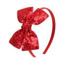 Kiszu Sparkly Sequin Hair Bow Headband for Girls, Kids, and Toddlers - Fashion Cute Boutique Style Hair Accessory - 1 Piece (Christmas Red)