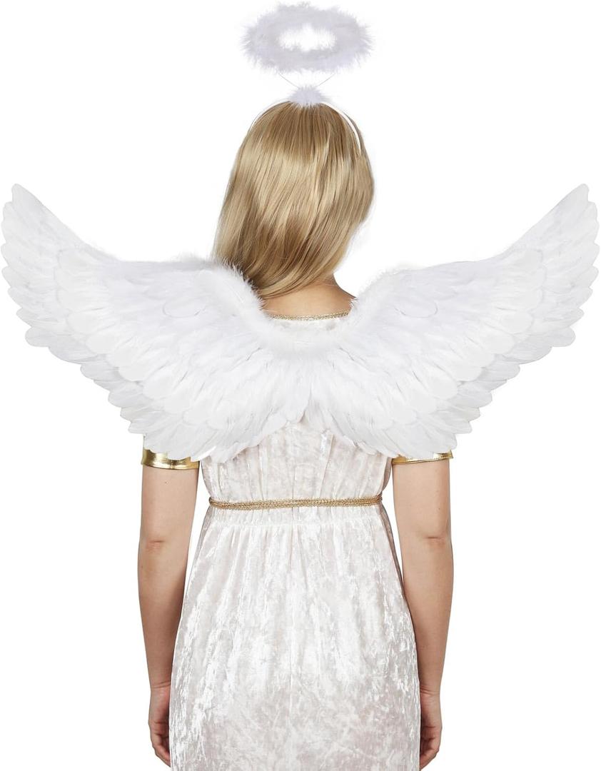 Sunboom Angel Wings Adult White Wings Black Angel Wings Feather Wings for Kids Girls Costume Rainbow Angel Wings Women (Large 29.9 x 13.8 inches)