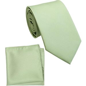 Regular Tie and Pocket Square for Men, Solid Color Necktie Set, 3.2 inch Standard Width (23 Sage Green)