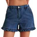 Aoysky Womens Summer Ruffle Denim Shorts Cute High Waisted Cotton Short Jeans with Pockets 12