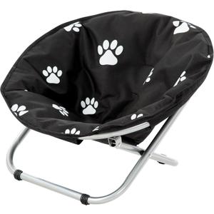 Etna Products Round Pet Bed: Comfortable Elevated Cat Bed with Paw Print Cushion - Black & White Water Resistant Papasan Chair for Small Dogs