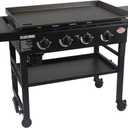 Char-Griller Flat Iron 4-Burner Propane Gas Flat-Top Griddle with Steel Griddle Top, Wind Guards and Instant-Ignition, 775 Cooking Square Inches in Black, Model E8936