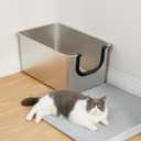 Yangbaga Extra Large Stainless Steel Litter Box, Leak Proof 12 Inches High Sides for Urine & Litter Trapping, Corner Litter Box for Kittens, Older Cats,Non-Stick,Non-Slip,No Sharp Edges