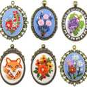 ZuoAnLF 6 Pieces Embroidery Pendant Kit for Beginner,Embroidery Stitching Necklace,Embroidery Kit for Necklace & Earrings & Hand Sewing Jewelry & Creative Gifts (6PCS-1)