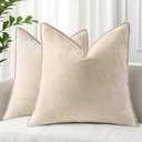 decorUhome Couch Throw Pillow Covers 18x18 Set of 2, Decorative Soft Neutral Chenille Pillow Covers with Elegant Design for Sofa Bed Living Room Home Decor, Beige