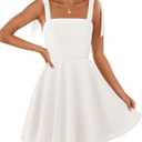 ZESICA Womens Summer Sleeveless Mini Dress Tie Shoulder Square Neck High Waist Swing A Line Short Sundresses (White, S)
