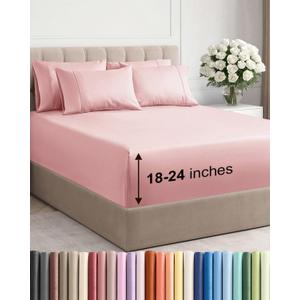 Extra Deep Queen Sheet Set - 6 Piece Breathable and Cooling Sheets - Hotel Luxury Bedding for Women, Men, Kids & Teens - Easy & Secure Fit - Soft, Wrinkle Free & Comfy - Extra Deep Pockets - Baby Pink