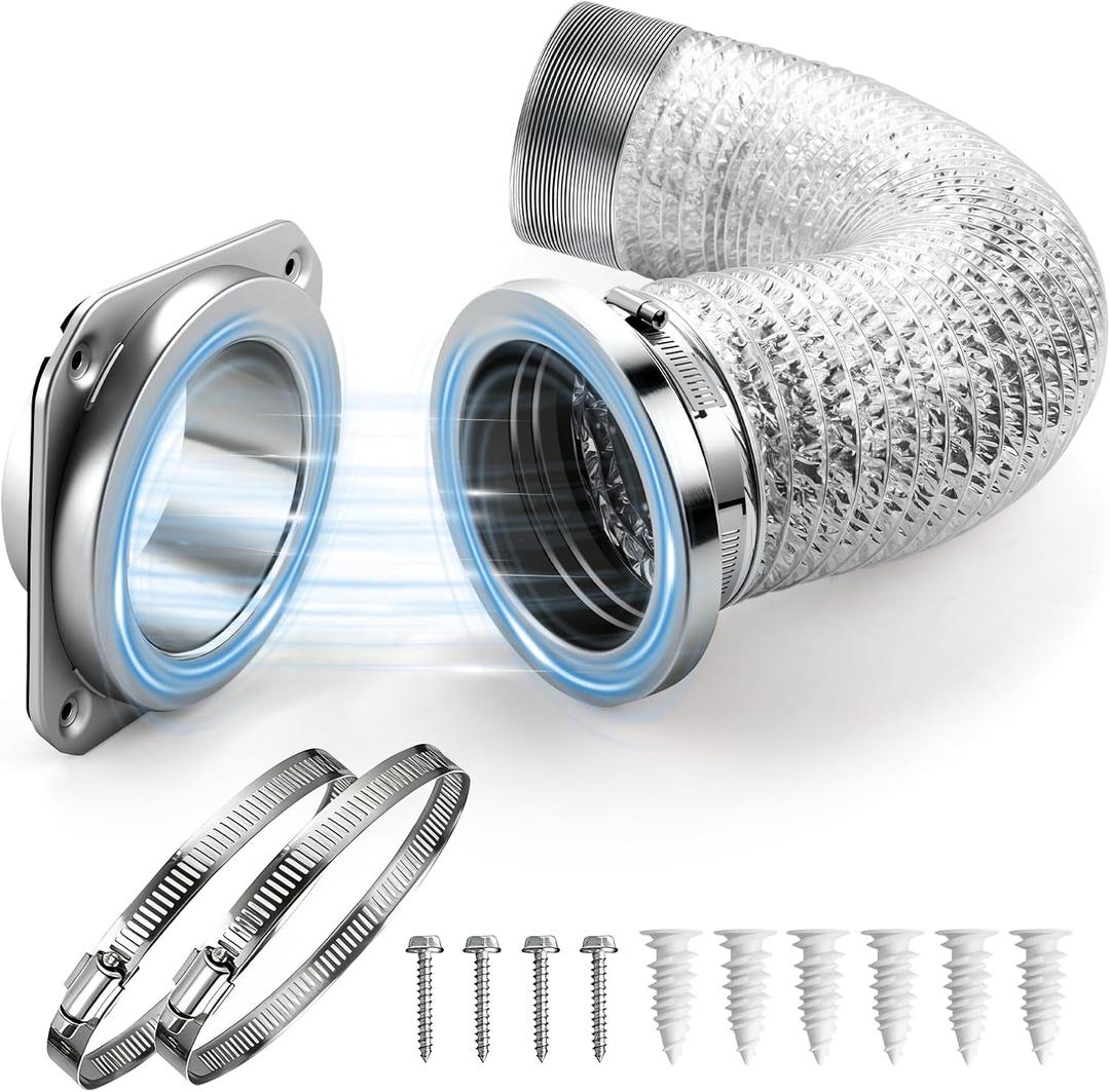 Magnetic Dryer Vent Coupling DV180, Dryer Vent Connector Airtight Seal Kit Easy to Clean Quick Connector Including a 3.3ft 4" Duct and two Clamps