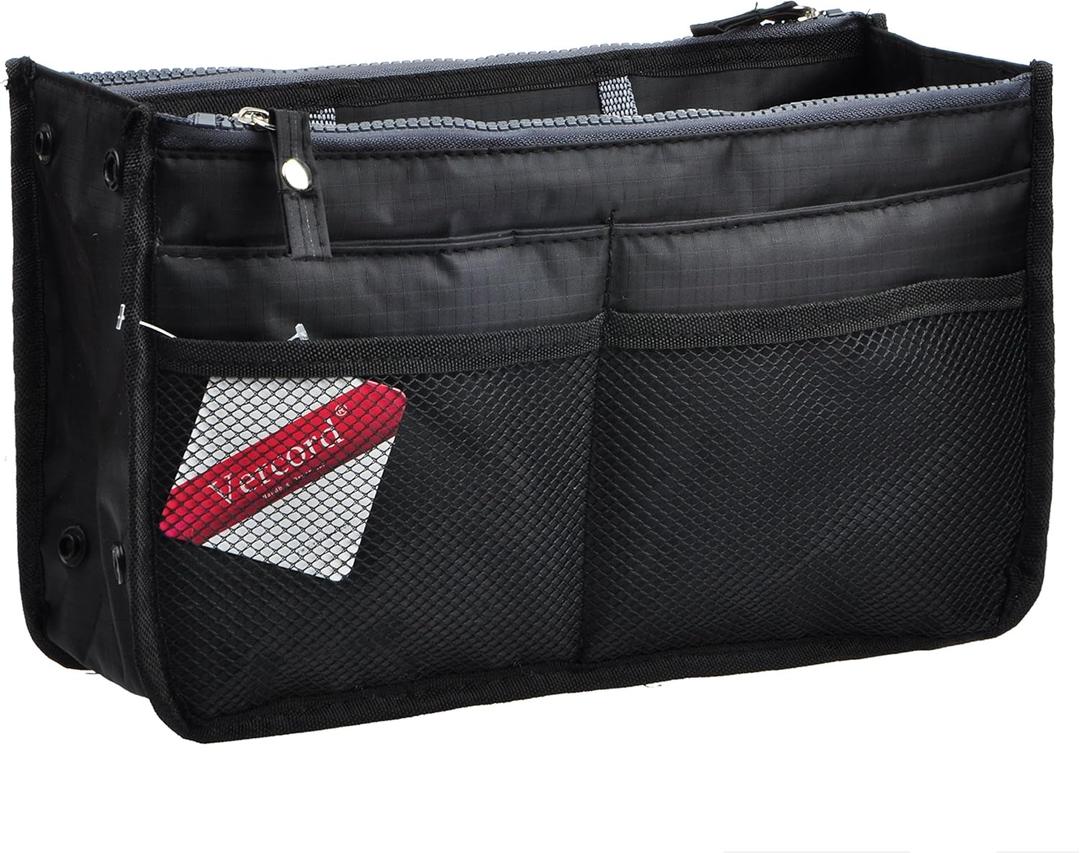 Vercord Updated Purse Handbag Organizer Insert Liner Bag in Bag 13 Pockets Black Small
