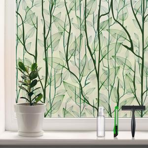 DKTIE Window Film Privacy with Installation Tools, Decorative Stained Glass Window Clings for Home, Static Cling Window Sticker for Front Door, Bathroom, Glass Door (Dark Green, 17.7'' x 78.7'') (17.7'' x 78.7'' (with tools), Dark Green)