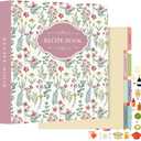 Lanpn Recipe Binder 8.5x11 3 Ring Kit, Blank Organizer Recipe Binder Waterproof Cookbook to Write in Your Own Recipes with 60 Plastic Sleeves,116 Recipes, Dividers, Labels & Stickers, Pink