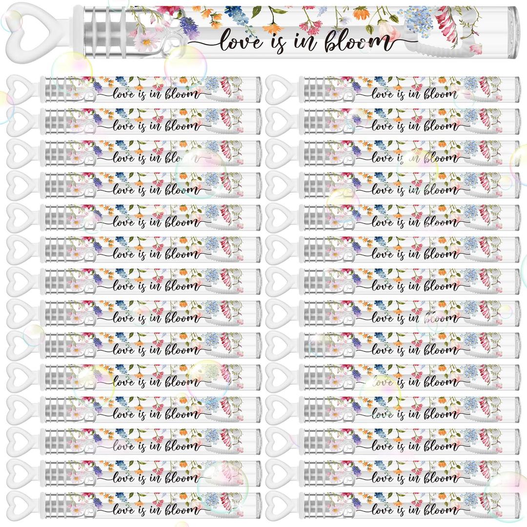 Hollowfly Wedding Mini Bubble Wands for a Wedding Bulk Heart Bubble for Guests Send Off Wand Adults Bridal Shower Party Supplies Valentine Anniversaries Celebration(120 Count,Colorful,Wild Flower)