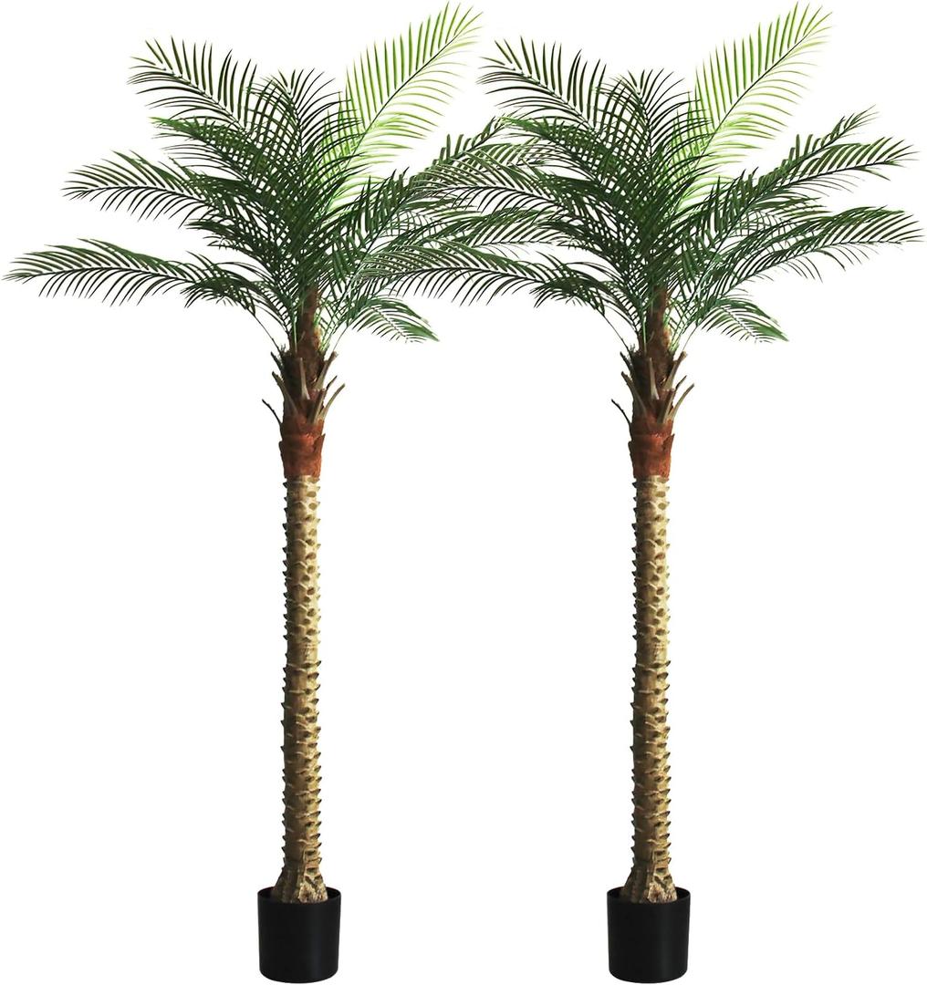 2 Pack Artificial Sago Palm Tree 8ft - Realistic Fake Sago Palm Plants for Indoor/Outdoor Decor - Low Maintenance Tropical Faux Trees with Sturdy Base - UV Resistant, Lifelike Design