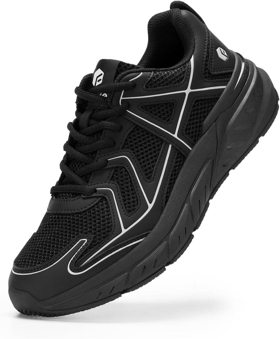 FitVille Men's Walking Shoes Wide Width Thicker Cushioning Sneakers Extra Wide Shoes for Men Bouncy Shoes Non Slip Workout Gym Athletic Sneakers (Black, 10)