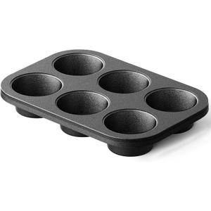 HONGBAKE Cast Iron Muffin Pan, Natural Uncoated Pre-Seasoned Muffin Tin, Nonstick Cupcake Pans for Baking, Stovetop & Oven Safe, Standard Size 6-Cup