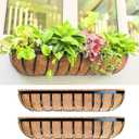 LaLaGreen Deck Railing Planter Box - 2 Pack, 36 Inch Large Wall Planters for Outdoor Plants, Window Flower Boxes Attach House with Coco Liners Metal Horse Troughs Fence Balcony Patio Porch Over Rail