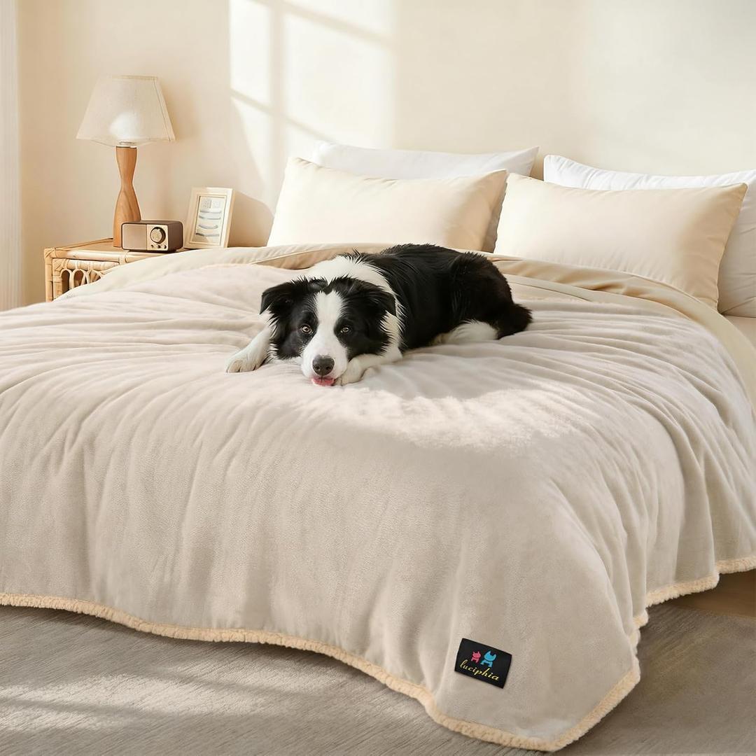 Luciphia Waterproof Pet Blanket, Liquid Pee Proof Dog Blanket for Sofa Bed Couch, Reversible Sherpa Fleece Furniture Protector Cover for Small Medium Large Dogs Cats, Grey Beige X-Large85" x 57"