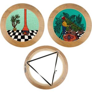 3 Sets Embroidery Display Frame with Bamboo Hoops, 8 Inch Round Wall Mounted Embroidery Hoop Frame for Finished Cross Stitch, Needlework, DIY Art Craft Sewing Decoration (Brown)