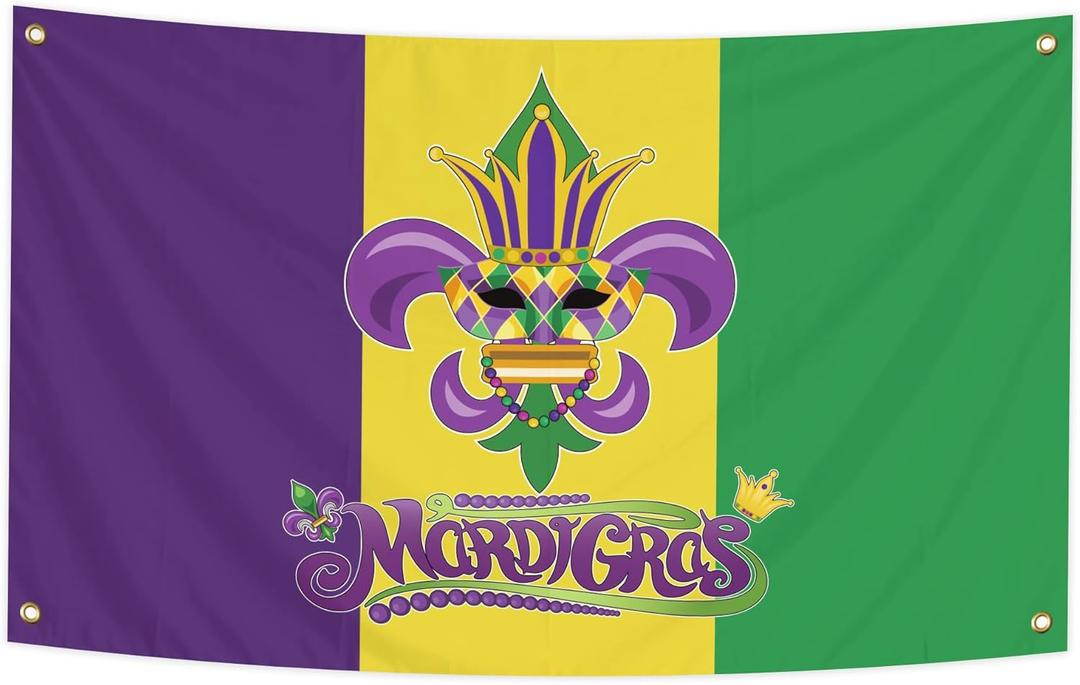 Mardi Gras Flag 3x5 Ft Spring Season Festival Banner Decorative Outdoor Garden Flag