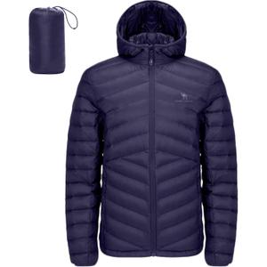 CAMEL CROWN Men Packable Down Jacket Hooded Lightweight Puffer Insulated Coat for Travel Outdoor Hiking (Blue, L)