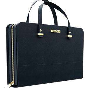 DEHITE Bible Bags for Women - Leather Bible Carrying Case - Pen Slots - Zippered Pocket - Premium PU Leather (Black Classic)