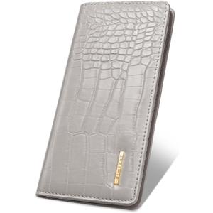 Wallet Women Bifold Faux Crocodile Leather Minimalist Slim Thin Long Wallets RFID Blocking Credit Cards Holder Purse with Back Zipper Coin Pocket for Women and Men,Grey
