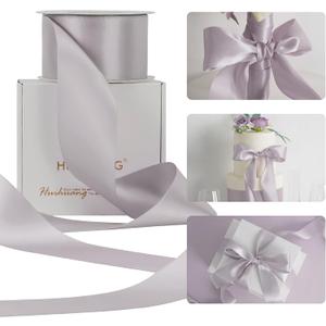 HUIHUANG Dusty Purple Ribbon 2 inch Wide Double-Faced Pastel Lilac Satin Silk Ribbon for Flower Bouquet Wrap, Gift Wrapping,Wedding Decor, Home Decor, Crafts and Bows Making- 25 Yards/Roll