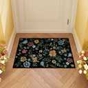 Floral Door Mat Indoor Entrance 2x3 Rug, Black Kitchen Rugs Non Slip Washable Boho Small Area Rugs for Entryway, Low-Pile Stain Resistant Throw Rugs for Entry, Front Door Bedroom