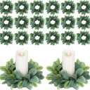 Panelee 20 Pcs Candle Rings Artificial Eucalyptus Candle Wreath Rings Greenery Leaves Boho Candles Garland Pillar for Wedding (Cute Leaf Style)
