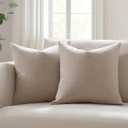 Meekio Set of 2 Light Taupe Throw Pillow Covers 20x20, Modern Farmhouse Linen Blend Decorative Pillow Covers for Couch Sofa Bed, Neutral Home Decor