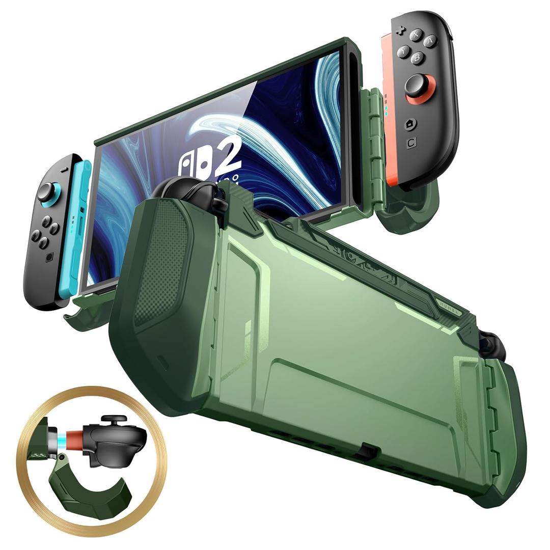 Mumba Dockable Case for Nintendo Switch 2 [2025 Blade Series] TPU Switch 2 Grip Protective Cover, Ergonomic Console Accessories with Quick-Release for Switch 2 Joy Con Controllers (Avocado Green)