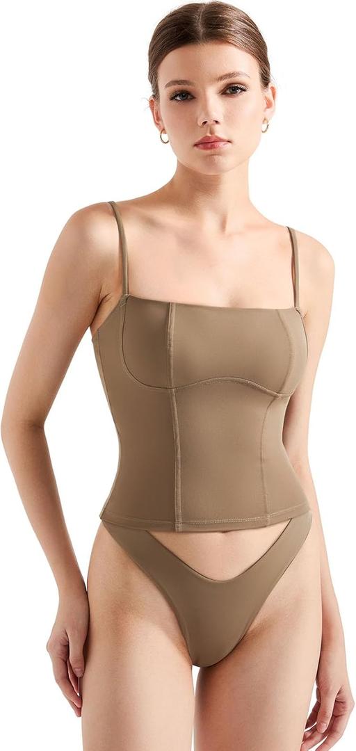 SUUKSESS Women Bustier No Boning Corset Tops Fitted Going Out Y2k Cami Tank Tops, Small