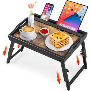 Bed Tray Table Breakfast Trays Serving Tray Bamboo Bed Laptap Floding Legs with Handles and Phone Holders