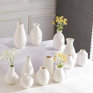 Tenforie White Bud Vases Set of 12, Small Ceramic Vase in Bulk, Mini Pottery Vases for Pampas Grass Clay Vase for Wedding Table Centerpieces Decoration Modern Boho Rustic Home Decor DIY Gift