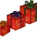 3 Pcs Christmas Lighted Gift Boxes Holiday Glowing Decoration for Indoor Outdoor