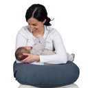 Boppy Nursing Pillow, Cotton Muslin Ergonomic Breastfeeding Support Pillow | Bottle & Breastfeeding Pillow, High Lift & Firm Support, Water-Resistant, Washable Cotton Muslin Cover - Slate Blue