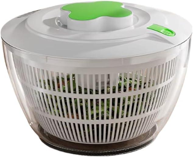BREZINA Salad Spinner 6.3 QT with Easy Push Handle & Brake  Large Lettuce Dryer & Vegetable Washer, One-Handed Operation, BPA-Free Bowl & Colander for Salad, Fruits & Herbs  White