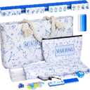 TIASUSAN American Mahjong Game Set(4 Layer), 160 Blue Engraved Tiles, White Bag and Entire Accessories, 4 All-in-One Rack/Pushers, Mahjong Tile Set