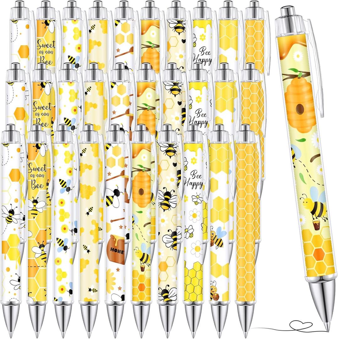 TecUnite 30 Pcs Bee Ballpoint Pens Bee Gifts Baby Shower Gifts Birthday Present Honey Party Favors Black Ink Writing Pens for School Office Home Supplies Students Teachers Favors, 10 Designs