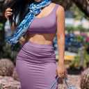 GOBLES Women's Sexy Summer Outfits Bodycon Tank Top Midi Skirt 2 Piece Dress (Purple, L)